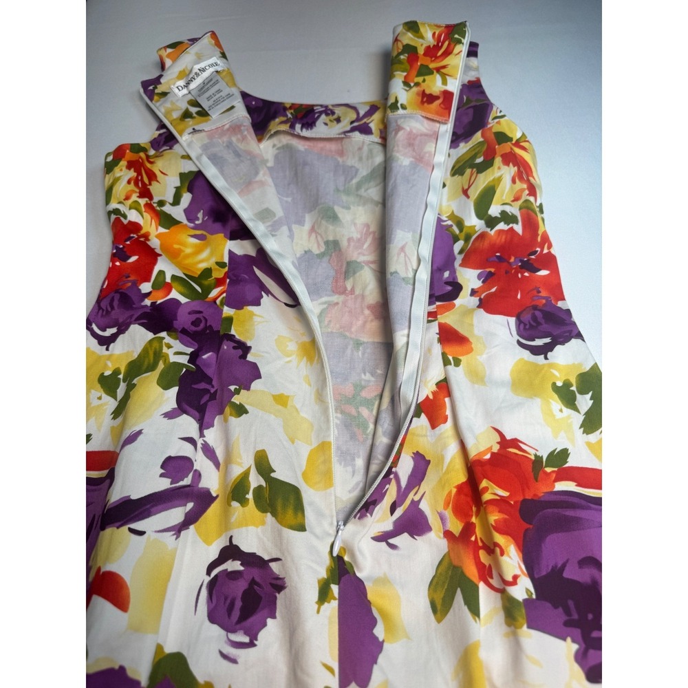 Danny & Nicole Womens Dress Size 8 Floral Sleeveless Sheath Cotton Blend Purple - Picture 8 of 8